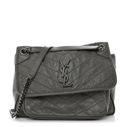 Saint Laurent Crinkled Calfskin Matelasse Monogram Medium Niki Chain Satchel Fog 1 of 11