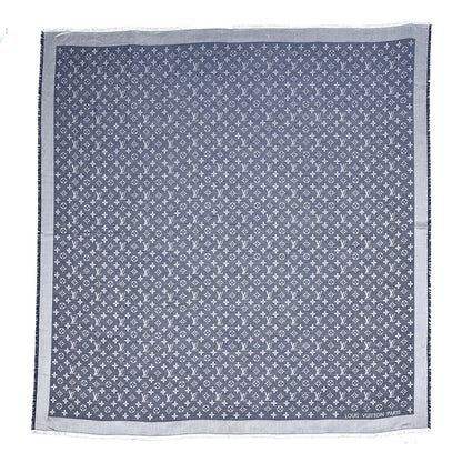 Louis Vuitton Wool Silk Monogram Denim Shawl Blue 1 of 5