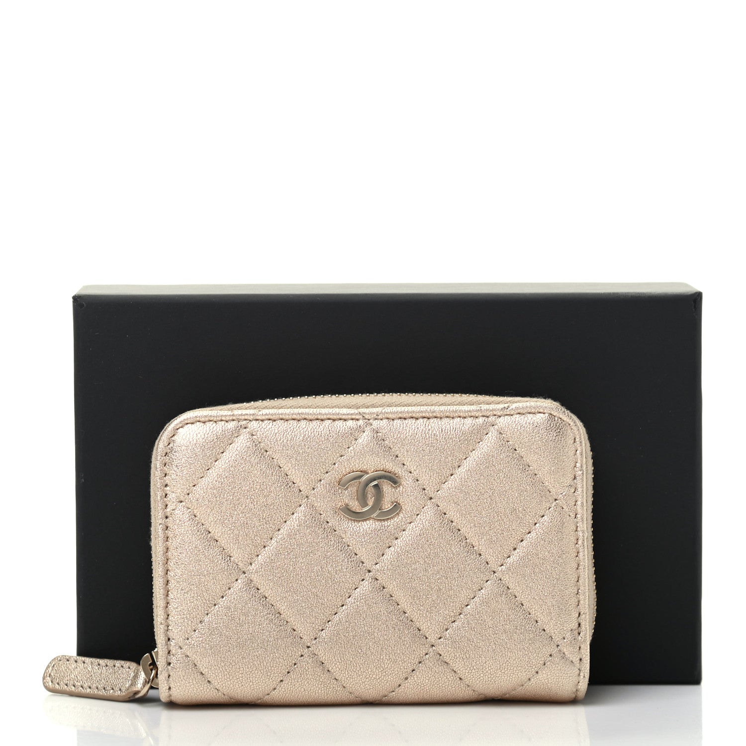 Chanel Metallic Lambskin Quilted Zip Coin Purse Wallet Gold 7 of 7
