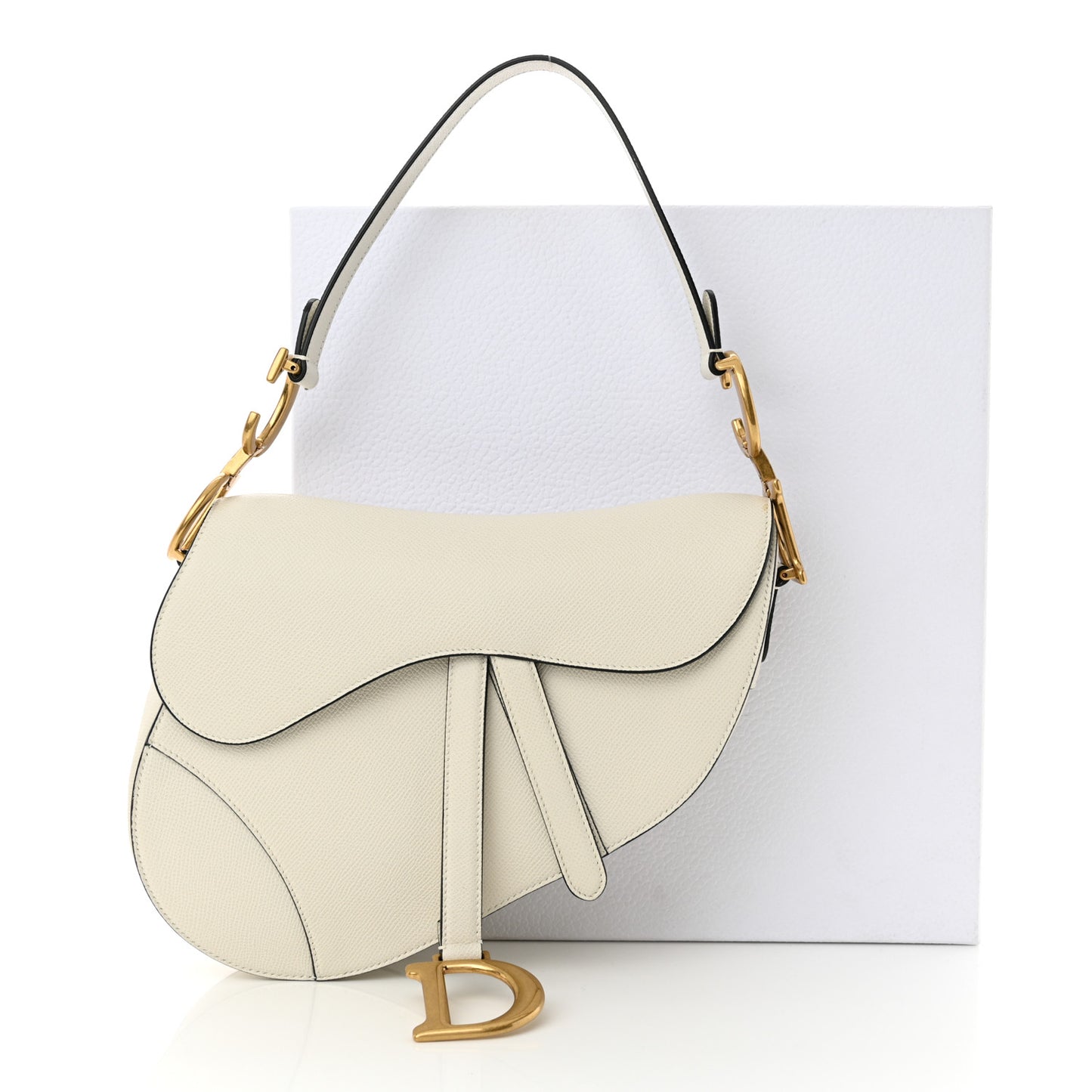 Grained Calfskin Saddle Bag White