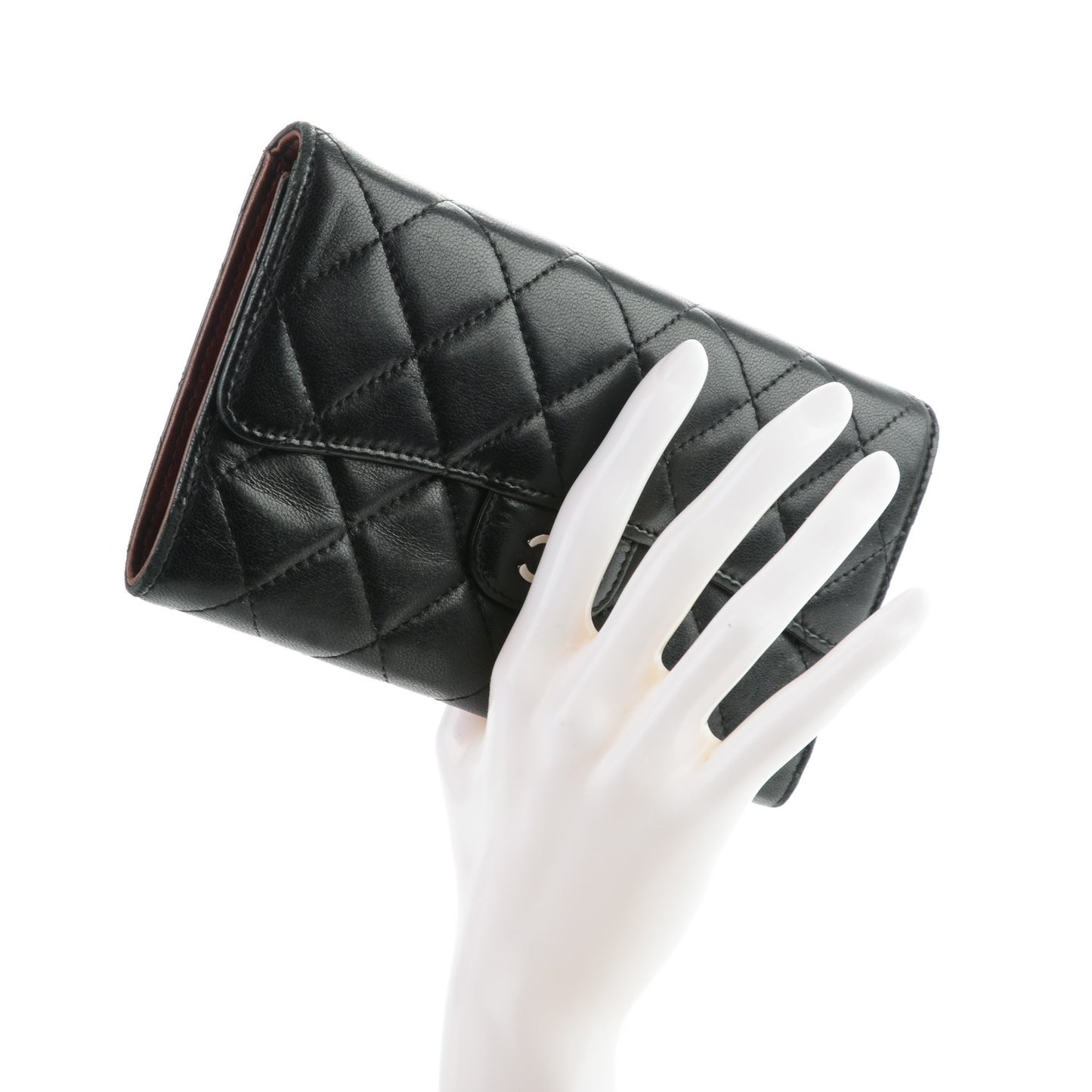 Lambskin Quilted Large Flap Wallet Black