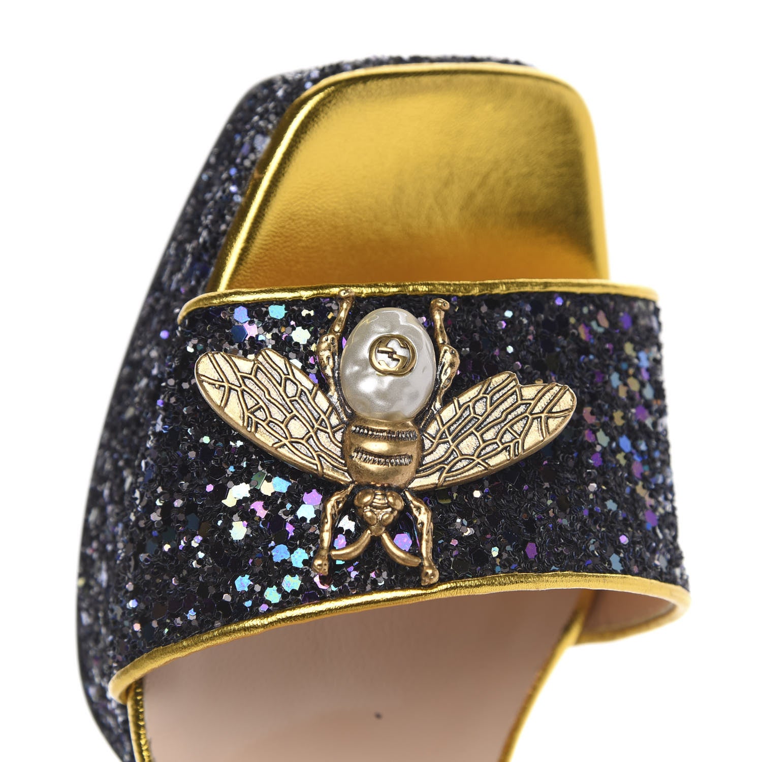 Gucci Glitter Soko Bee Platform Mid Heel Sandals 38 Notte Oro Multicolor 8 of 11