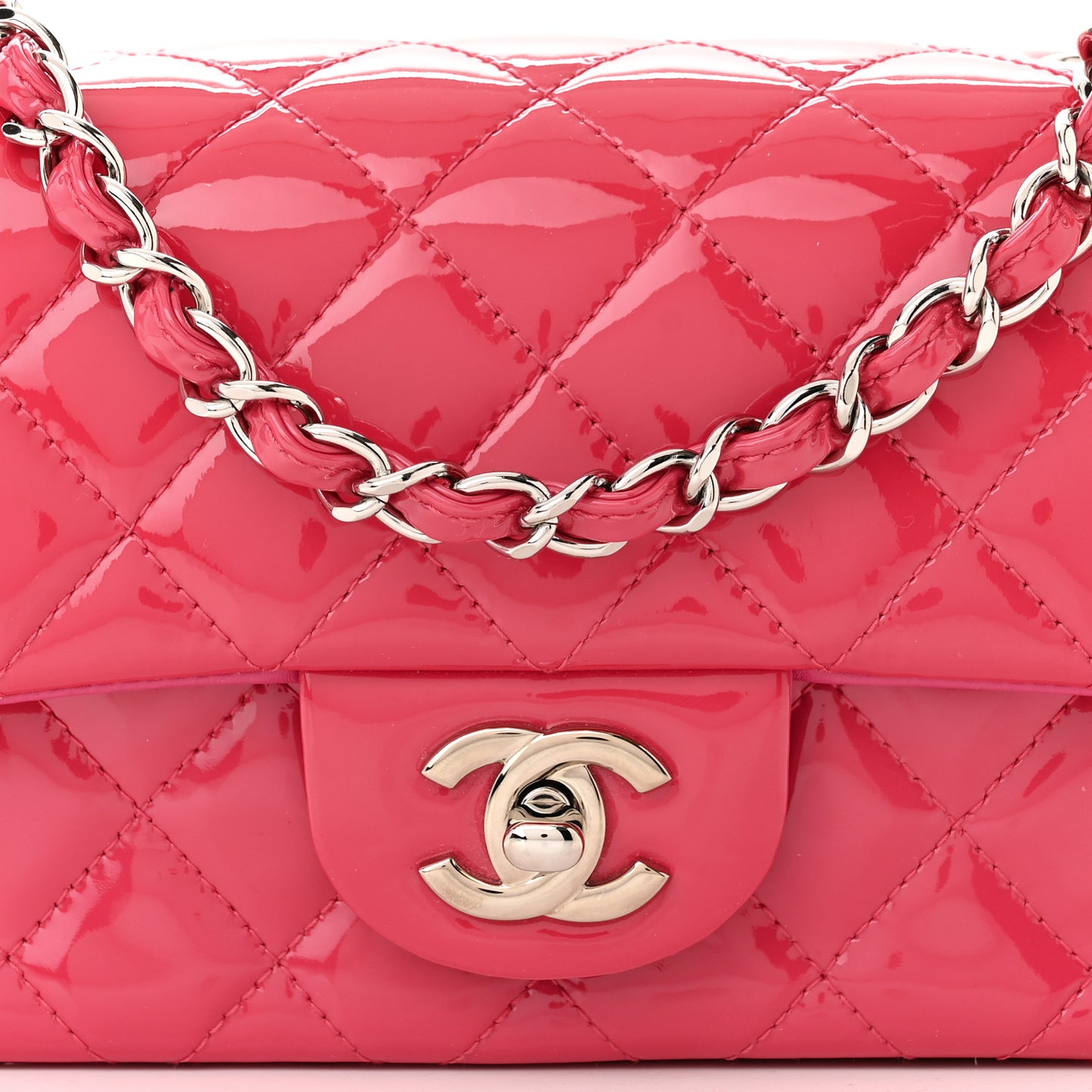 Patent Calfskin Quilted Mini Rectangular Flap Pink