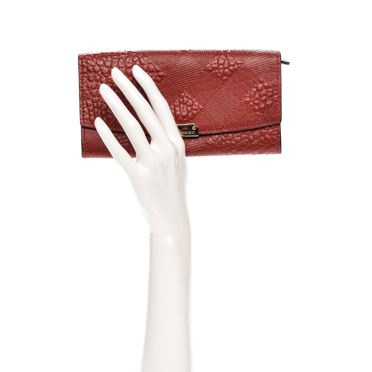 Signature Grain Calfskin Check Embossed Continental Wallet Red