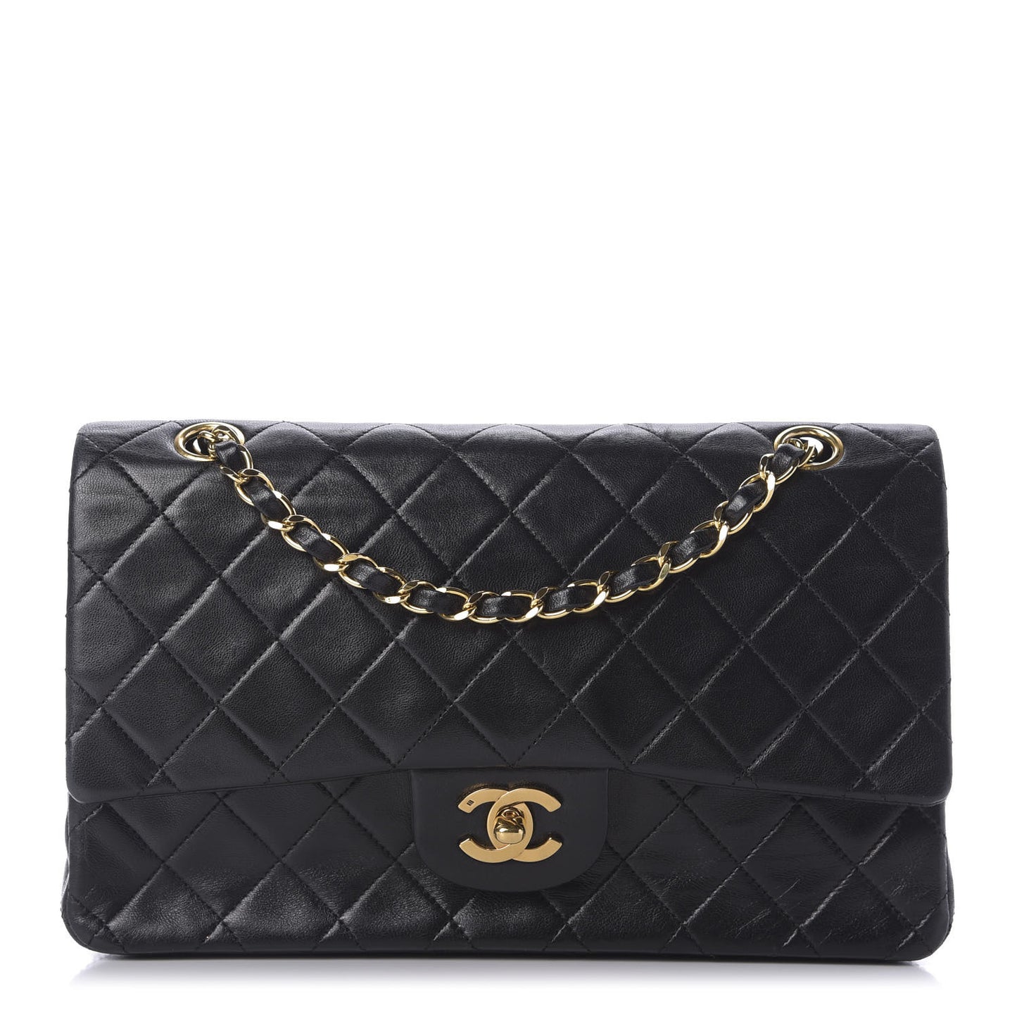 Lambskin Quilted Medium Double Flap Black