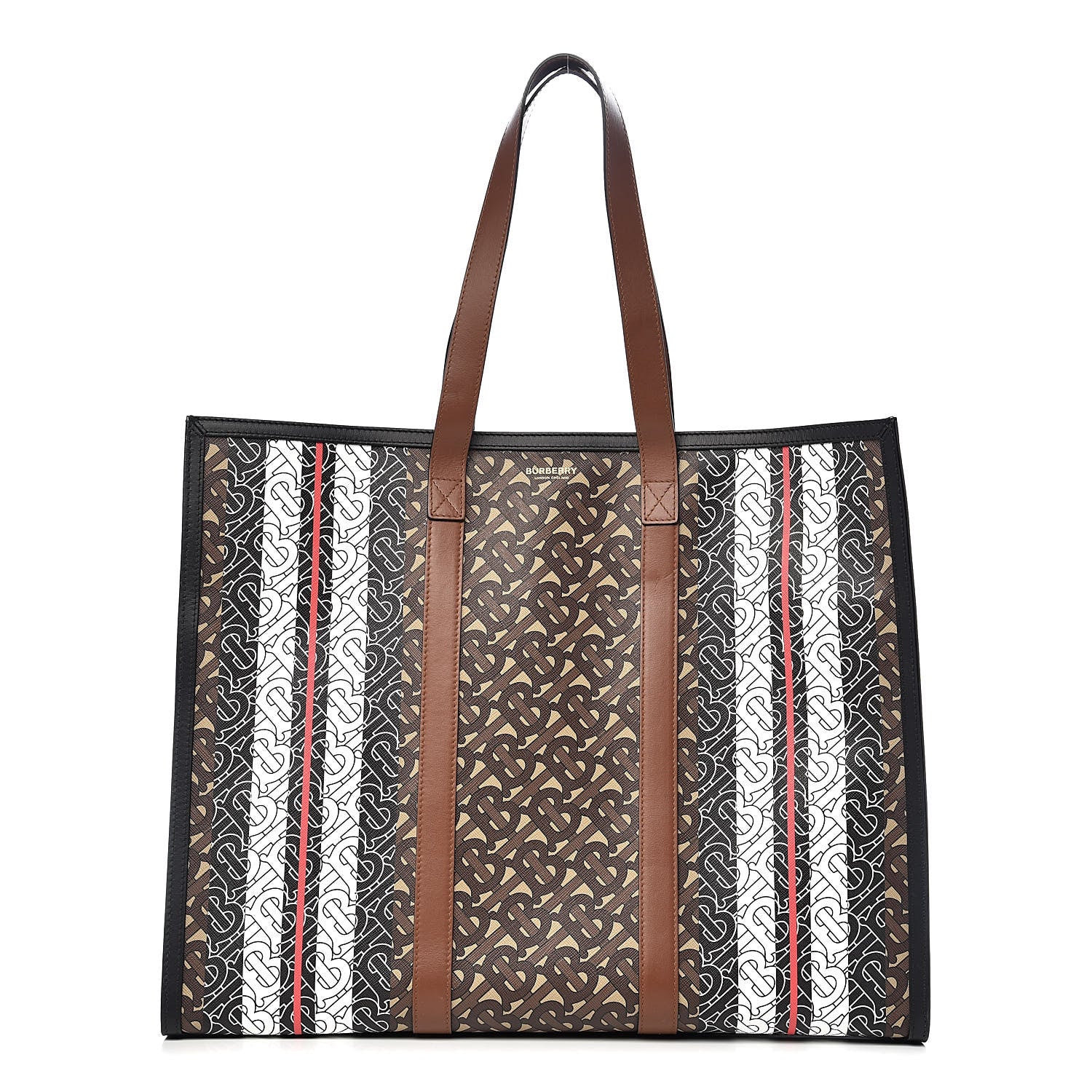 Burberry E-Canvas Monogram Stripe Book Tote Bridle Brown 1 of 11
