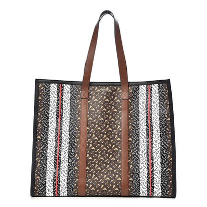 Burberry E-Canvas Monogram Stripe Book Tote Bridle Brown 1 of 11