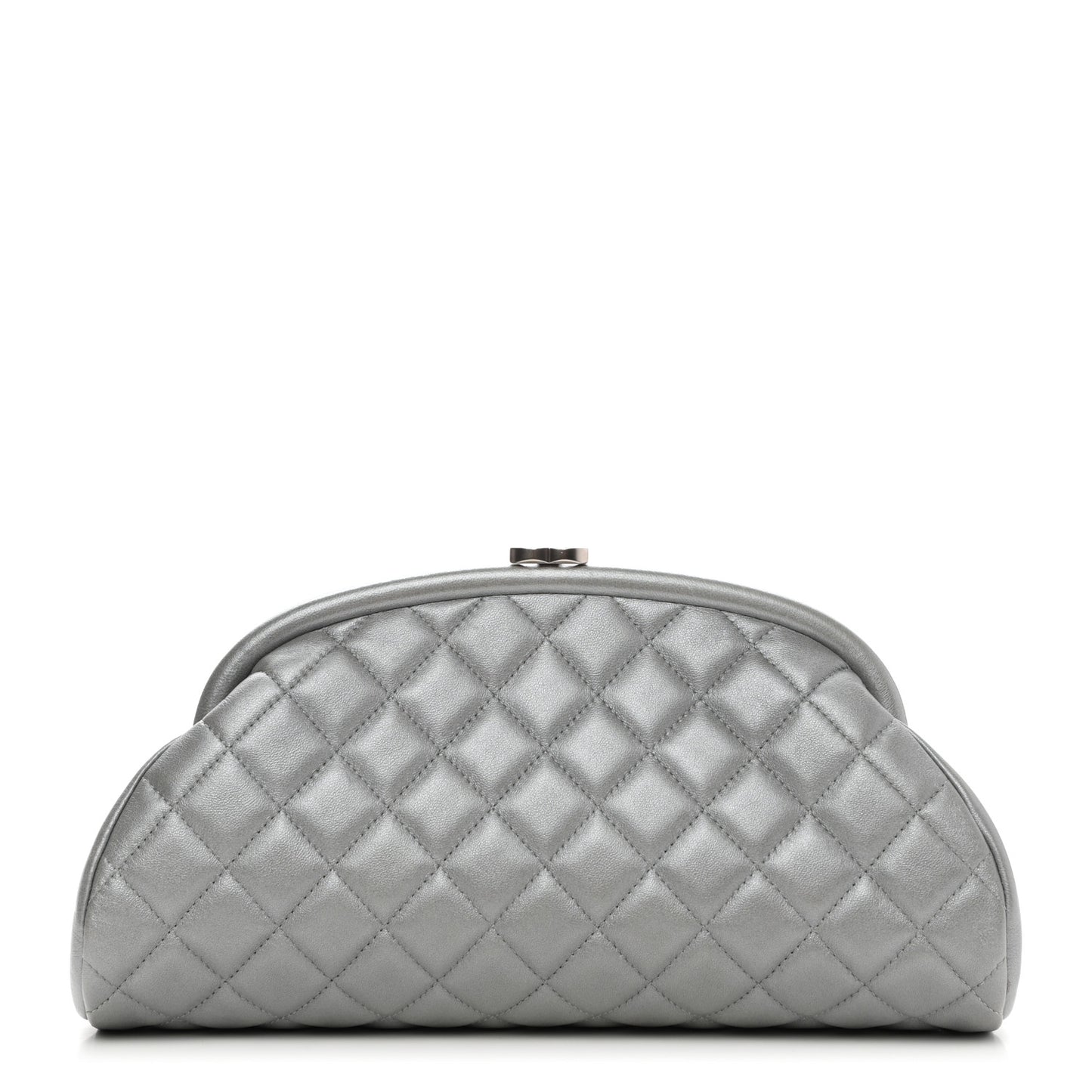 Metallic Lambskin Quilted Timeless Clutch Silver