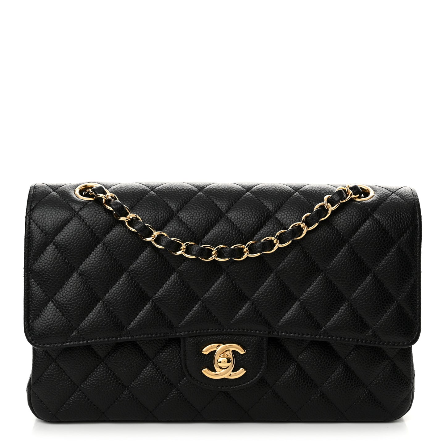 Caviar Quilted Medium Double Flap Black