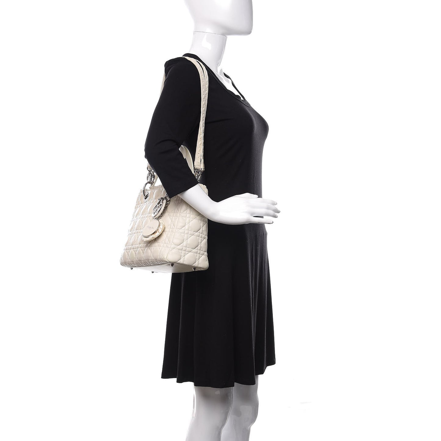 Lambskin Cannage Ruffle Trim Medium Lady Dior Off White