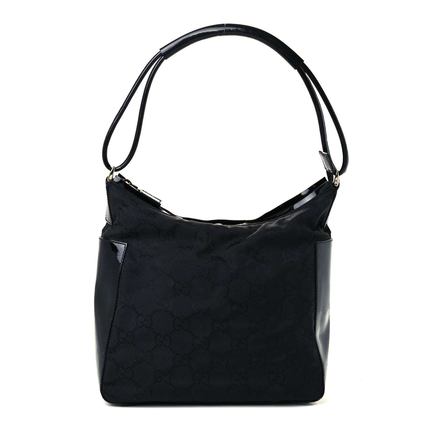 Canvas Patent Monogram Shoulder Bag Black