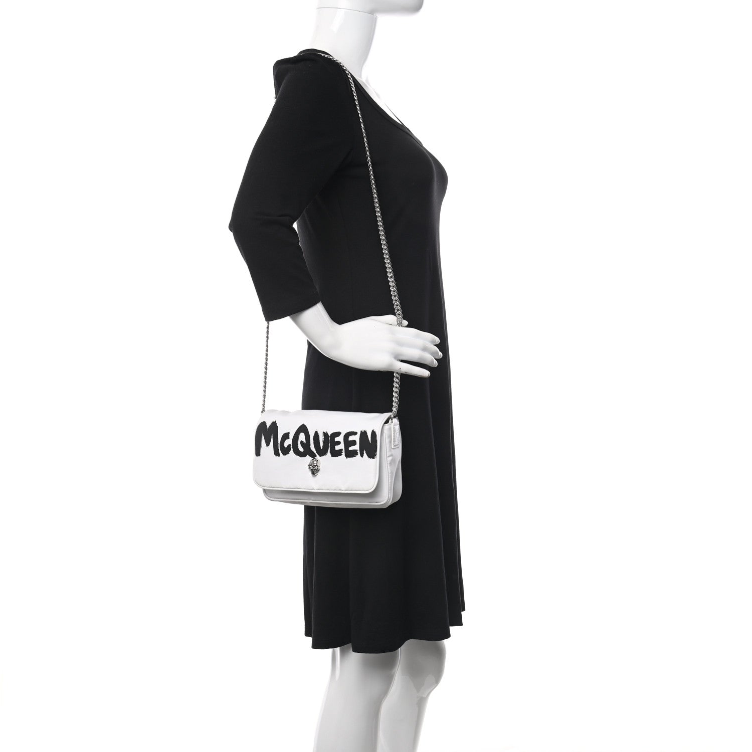 Alexander McQueen Nylon Graffiti Skull Small Crossbody Bag White Black 2 of 10