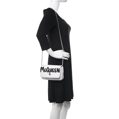 Alexander McQueen Nylon Graffiti Skull Small Crossbody Bag White Black 2 of 11