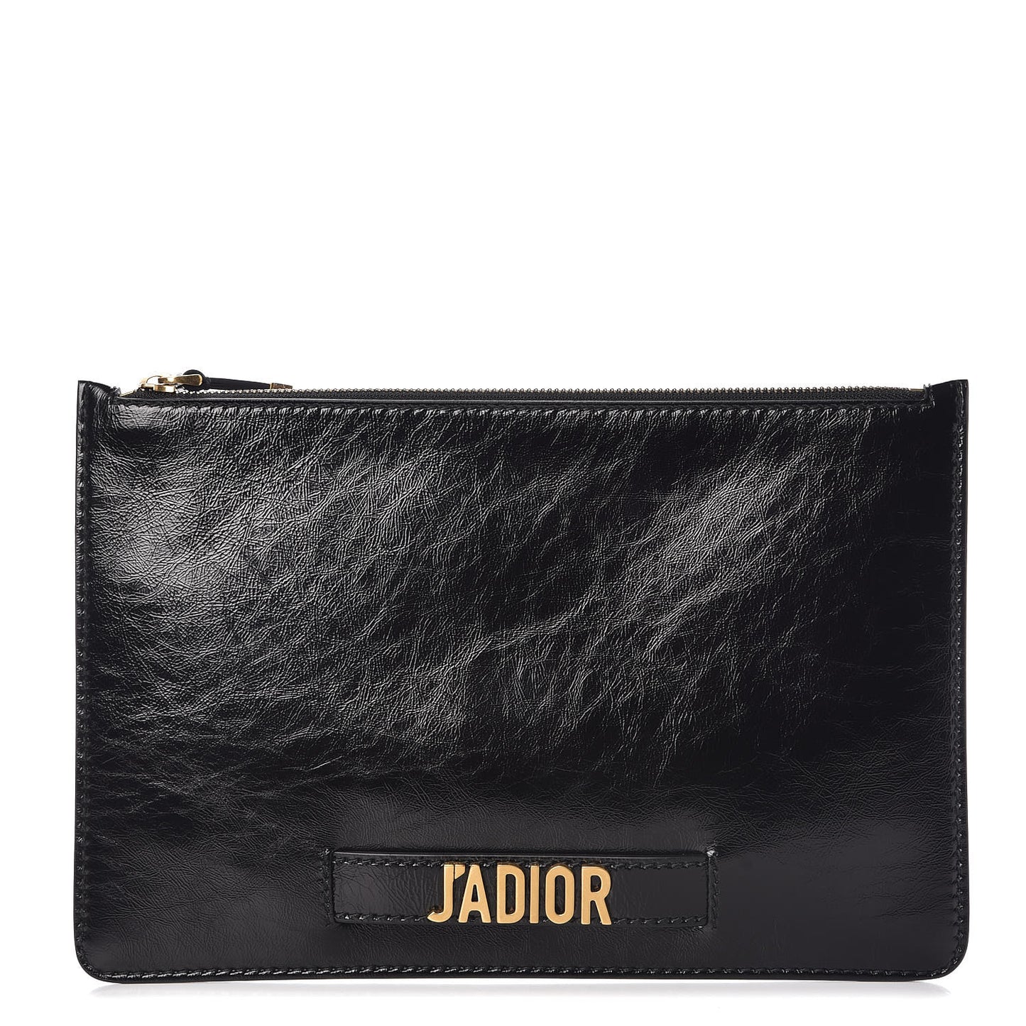 Crinkled Calfskin J'Adior Flat Clutch Black