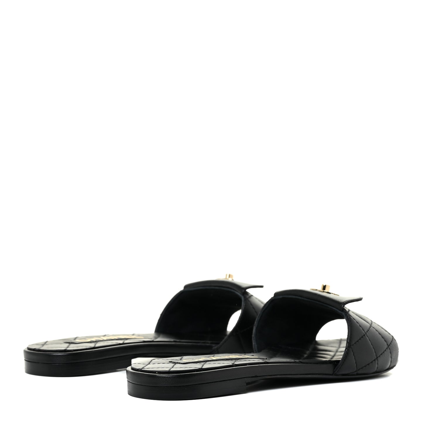 Lambskin Quilted CC Turnlock Sandals 36.5 Black
