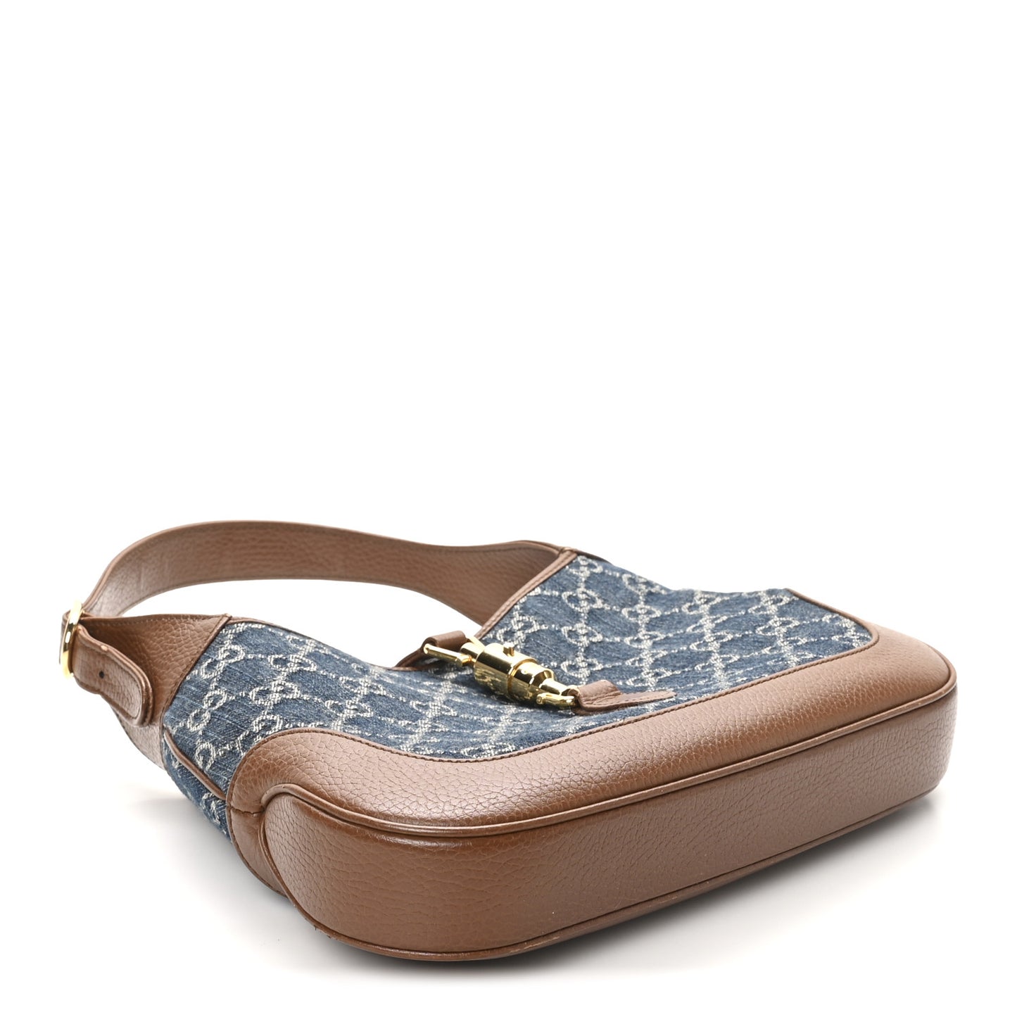 New Denim GG Monogram Calfskin Small Jackie 1961 Hobo Blue Tea Cuir