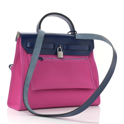 Hermes Vache Hunter Toile Officier Herbag Zip 31 PM Magnolia Bleu Saphir 3 of 11