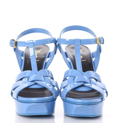 Saint Laurent Vitello Vernice Tribute 75 Platform Sandals 38 Blue Clair 2 of 8