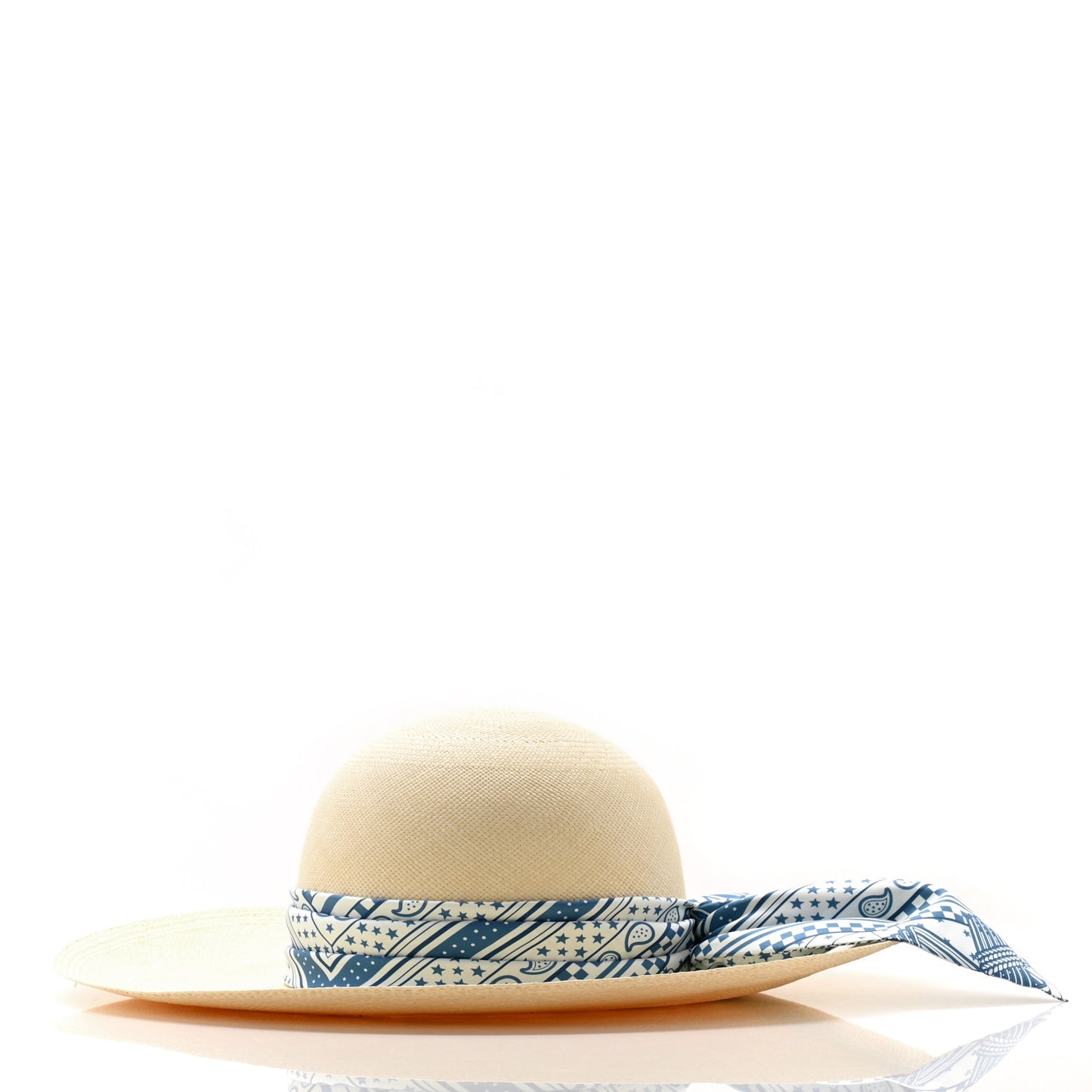 Straw Ingrid Zigzag Panama Hat 56 Naturel Bleu Jean