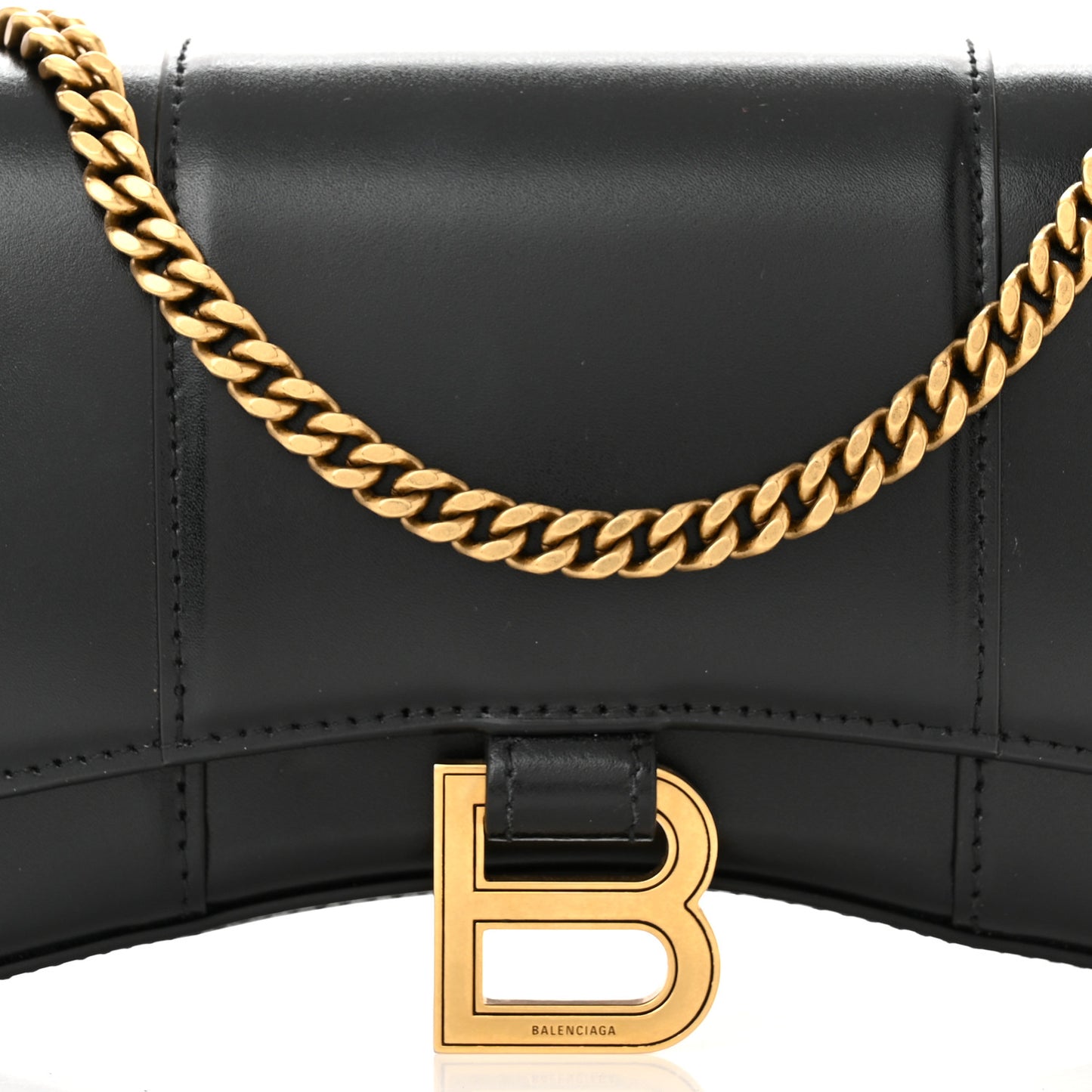 Shiny Box Calfskin Hourglass Chain Bag Black