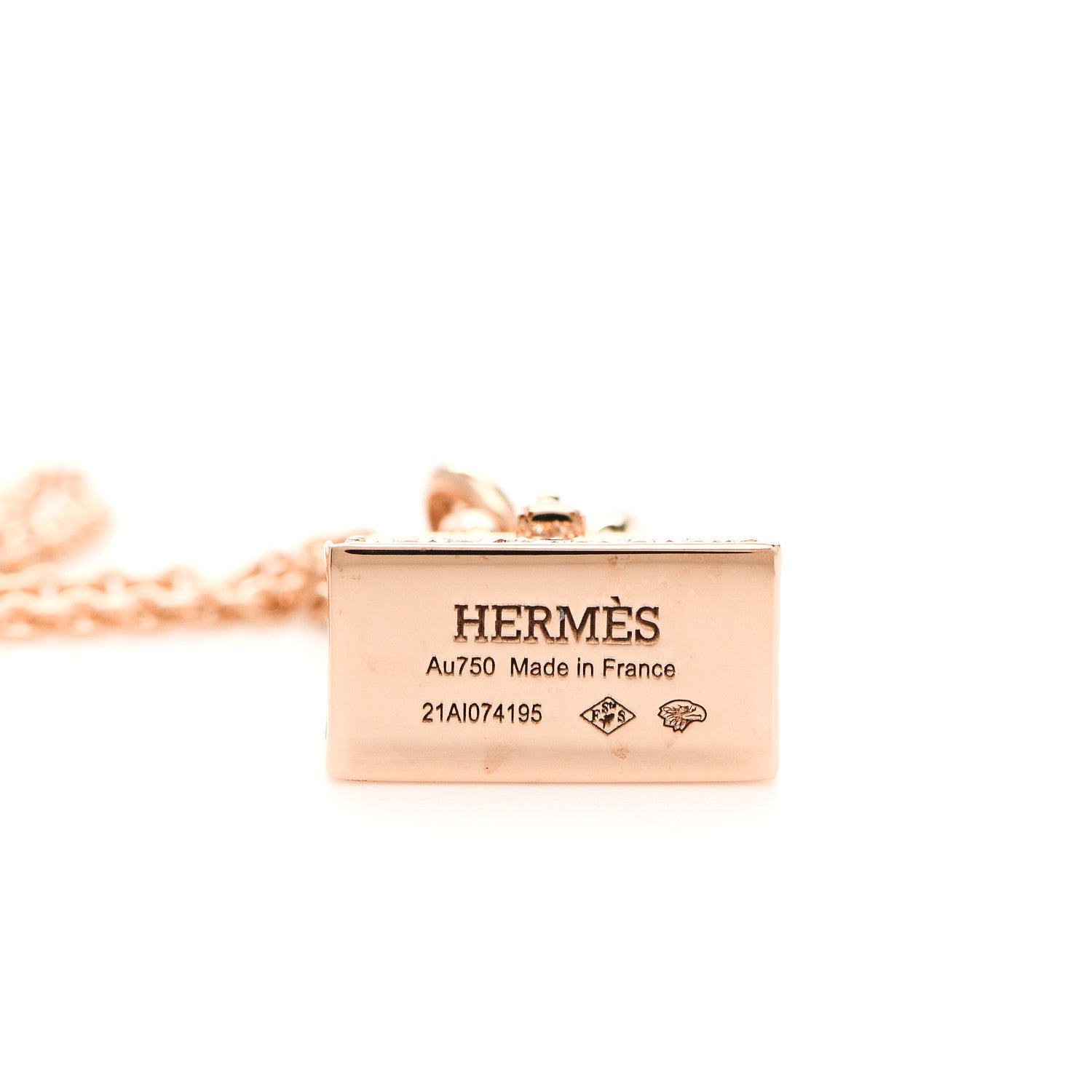 Hermes 18K Rose Gold Diamond Birkin Amulettes Pendant Necklace 4 of 5