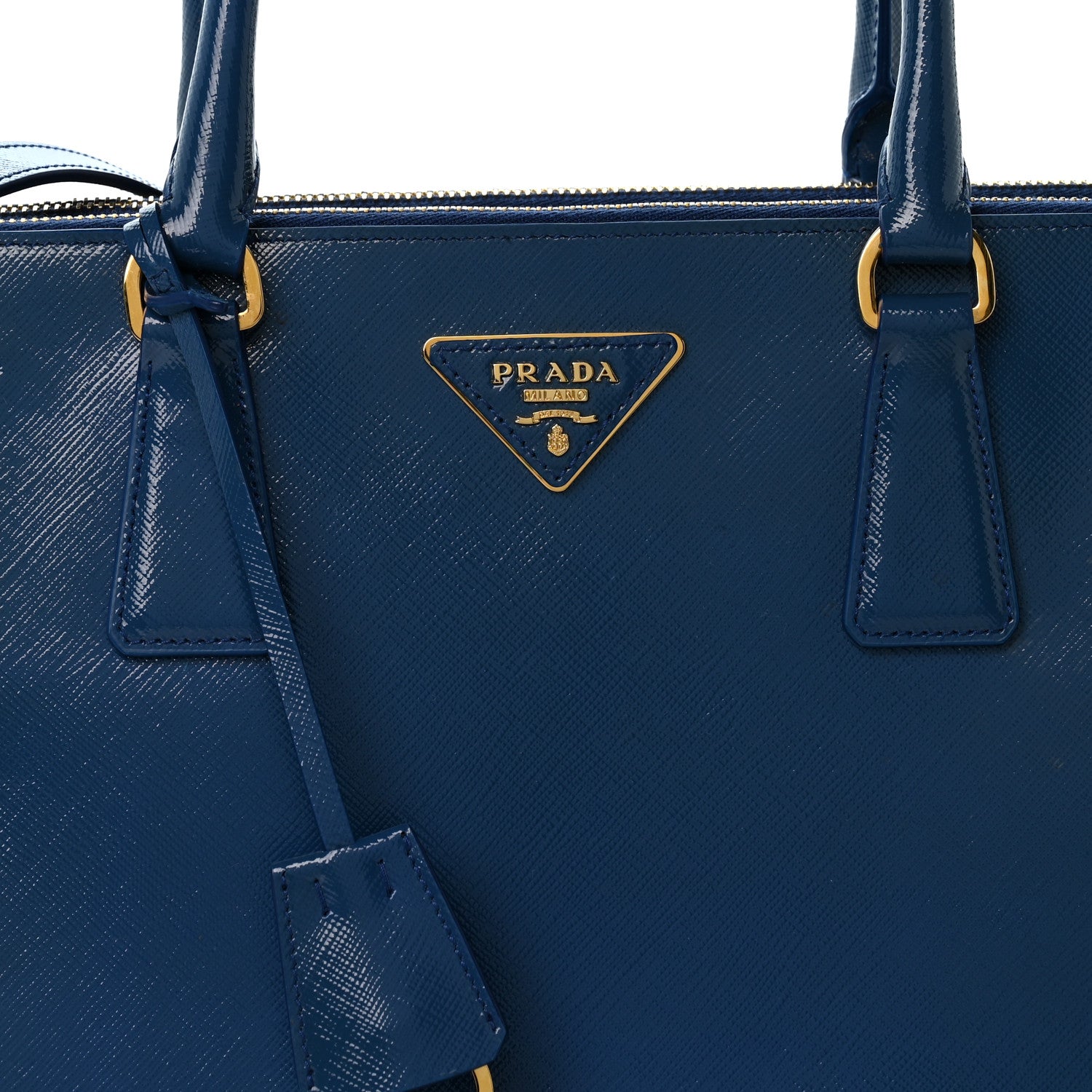 Prada Saffiano Vernice Medium Galleria Double Zip Tote Azzurro 9 of 14