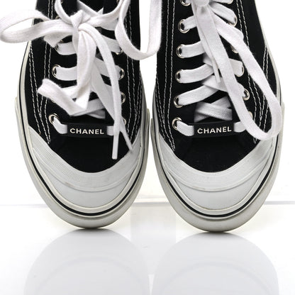 Chanel Canvas Lace Up Cap Toe Sneakers 36.5 Black 10 of 12