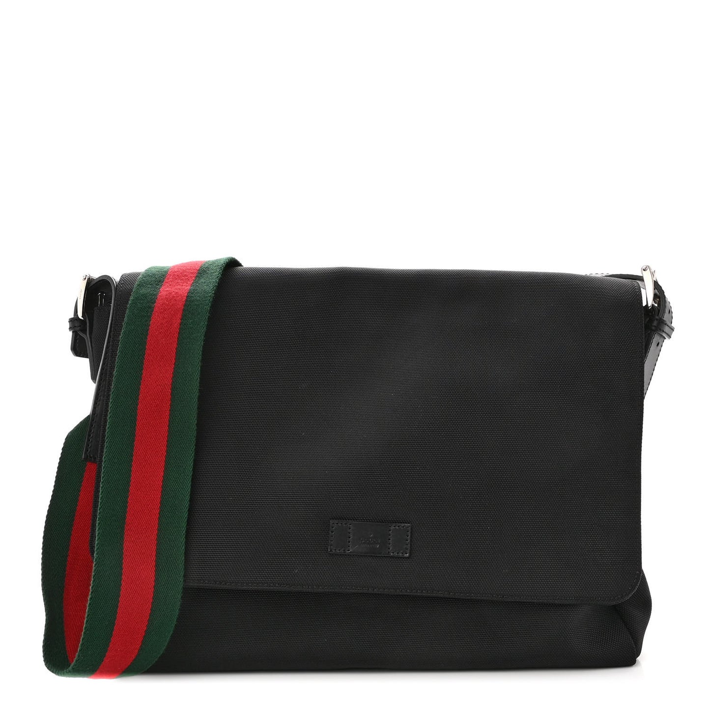 Techno Canvas Web Large Flap Messenger Bag Black