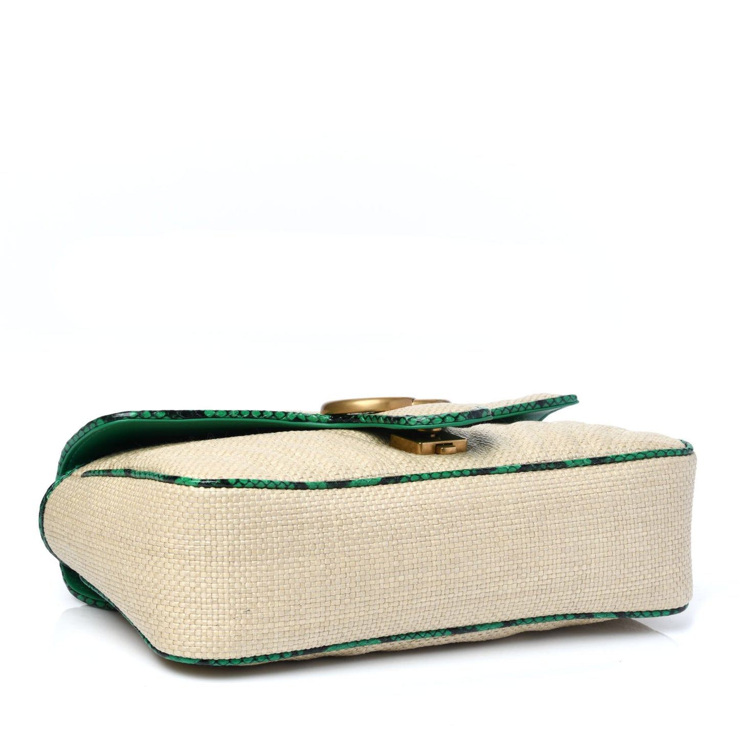 Raffia Elaphe Matelasse Small GG Marmont Shoulder Bag Natural New Shamarock