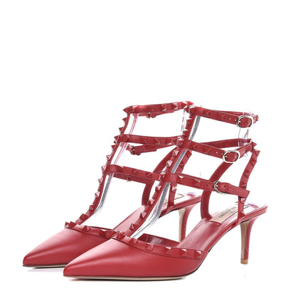 Valentino Garavani Calfskin Lacquered Monochrome Rockstud Ankle Strap 65mm Pumps 40 Rosso Valentino 3 of 9