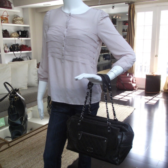 Glazed Caviar Pocket In The City Tote Dark Brown