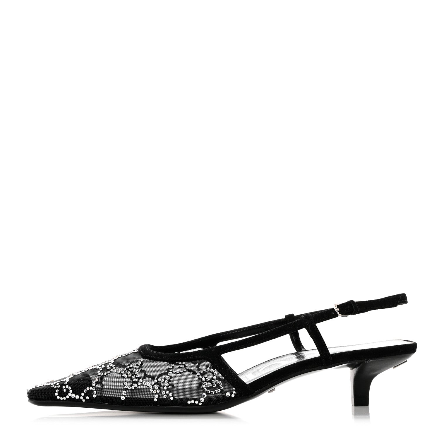 Gucci Suede Mesh Crystal GG Monogram Slingback Pumps 37.5 Black 1 of 9