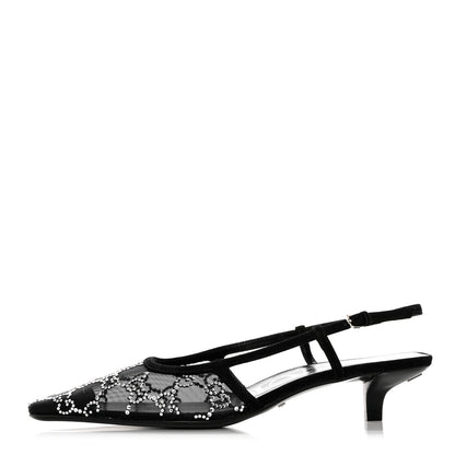 Gucci Suede Mesh Crystal GG Monogram Slingback Pumps 37.5 Black 1 of 9