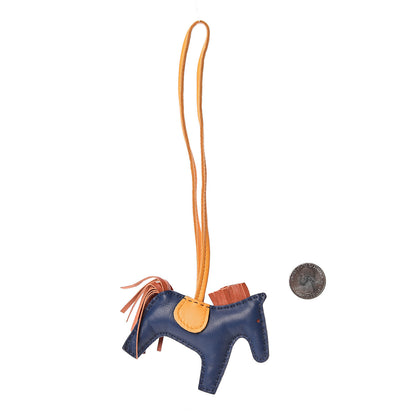 Hermes Milo Lambskin Grigri Rodeo Horse Bag Charm PM Bleu de Malte Cornaline Jaune D'Or 2 of 4