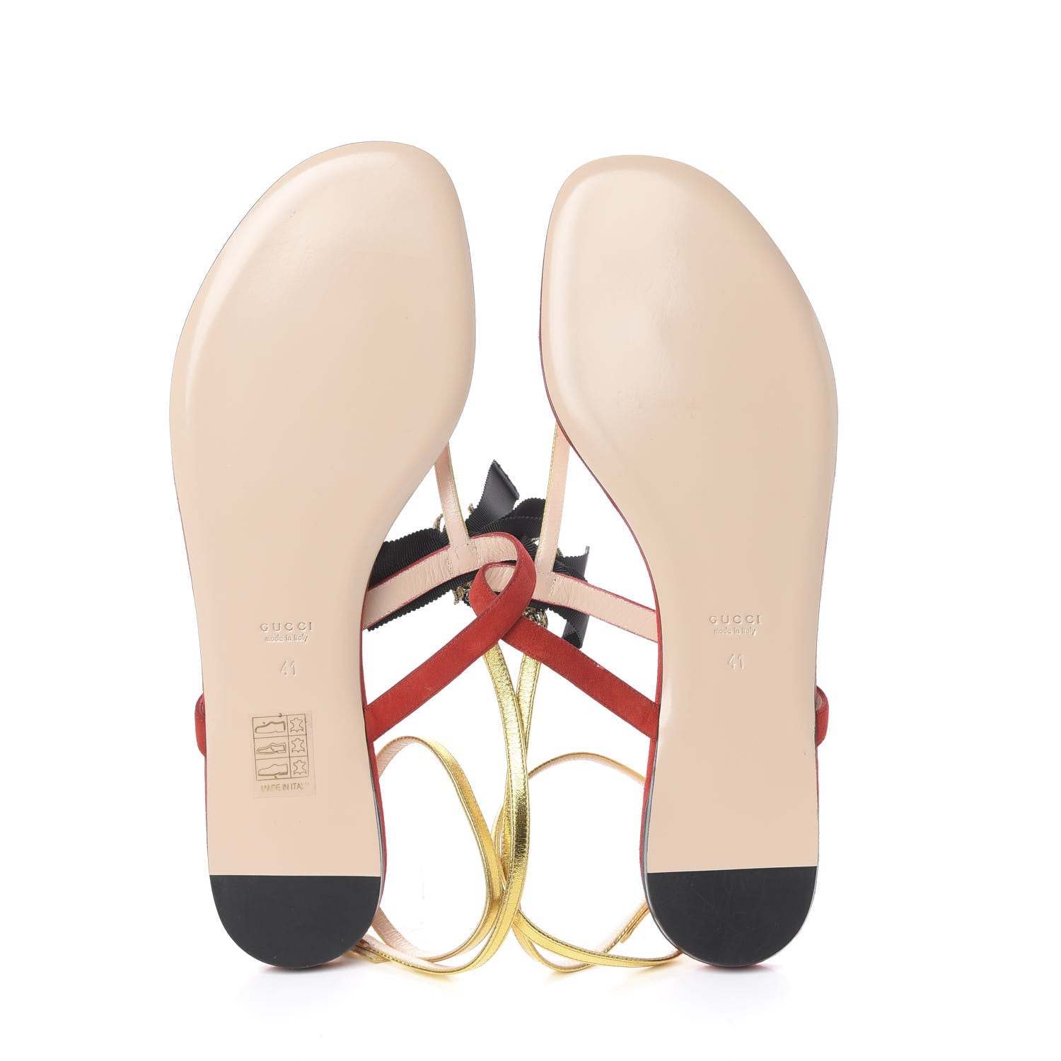 Gucci Calfskin Suede Moody Bee Thong Sandal 41 Gold Red 5 of 11