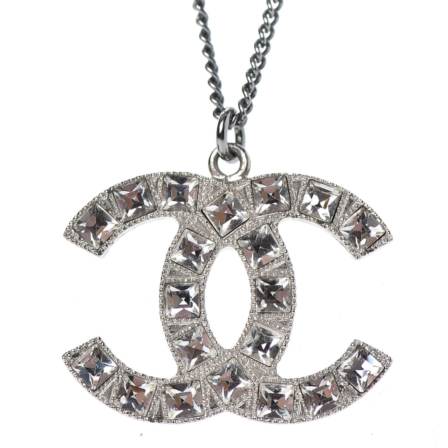 Chanel Baguette Crystal CC Necklace Silver 4 of 5