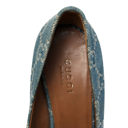 Gucci Denim Monogram Horsebit Open Toe Espadrille Wedges 35 Blue 7 of 9
