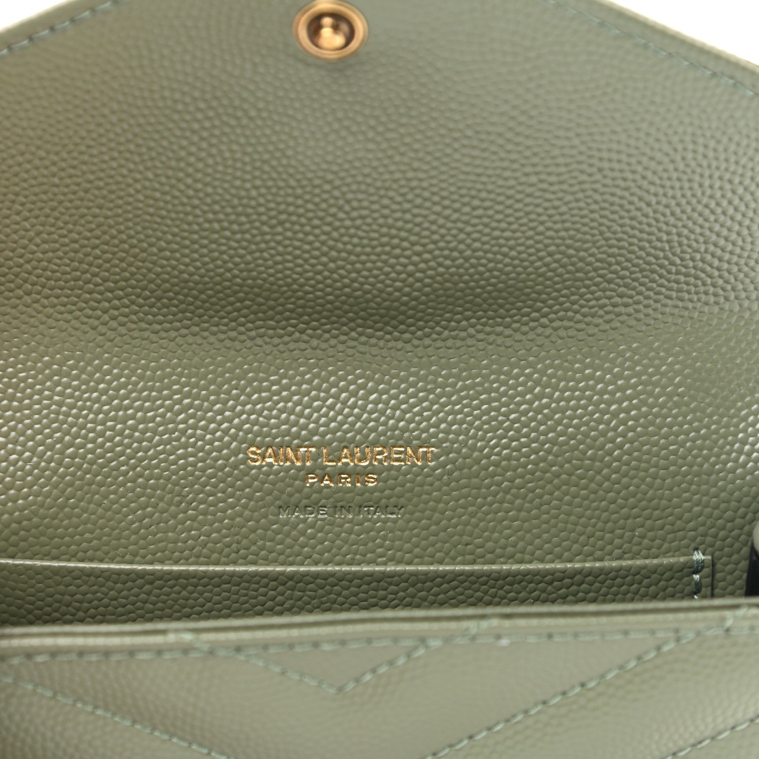 Saint Laurent Grain De Poudre Matelasse Chevron Small Monogram Envelope Wallet Light Sage 6 of 8