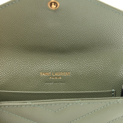 Saint Laurent Grain De Poudre Matelasse Chevron Small Monogram Envelope Wallet Light Sage 6 of 8