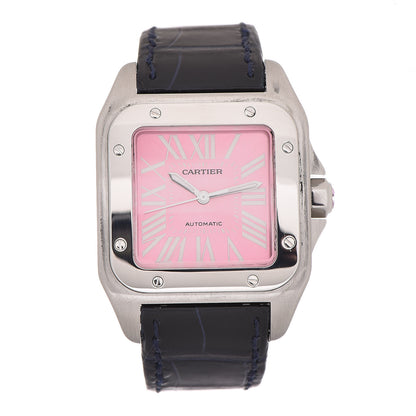 Cartier Stainless Steel Alligator 33mm Santos 100 Automatic Watch Pink 1 of 10