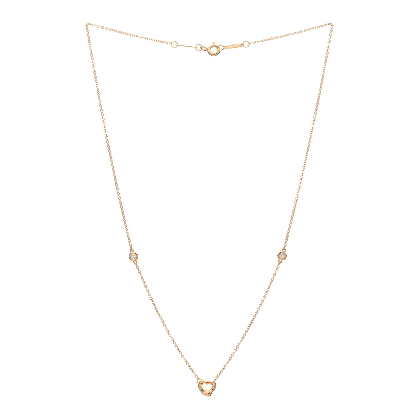 18K Rose Gold 2 Diamond Elsa Peretti Diamonds by the Yard Open Heart Pendant Necklace