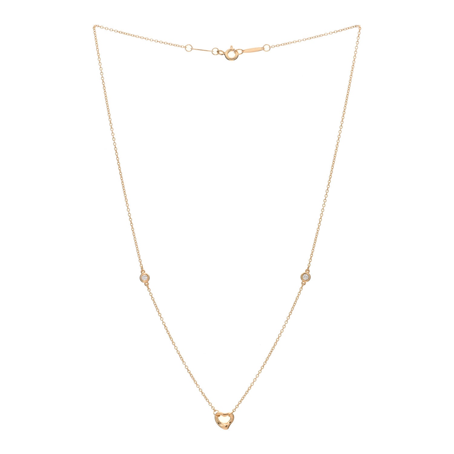 Tiffany 18K Rose Gold 2 Diamond Elsa Peretti Diamonds by the Yard Open Heart Pendant Necklace 2 of 3