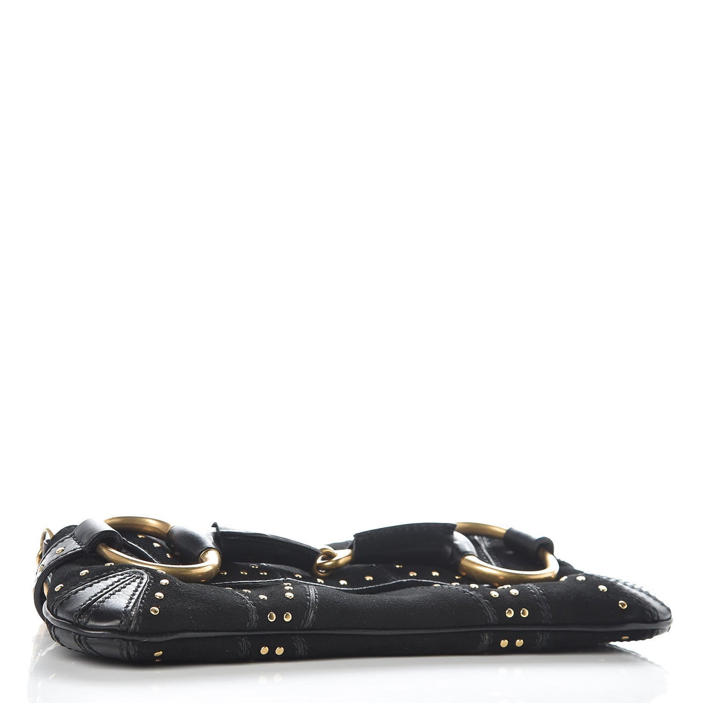 Suede Studded Horsebit Clutch Bag Black
