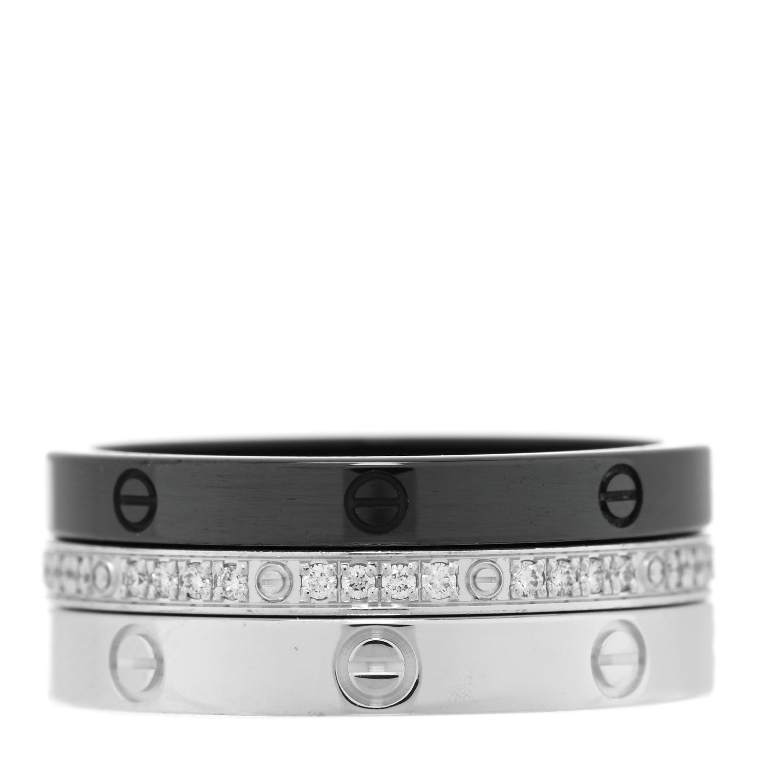 Cartier 18K White Gold Diamond Ceramic LOVE Ring Set 54 6.75