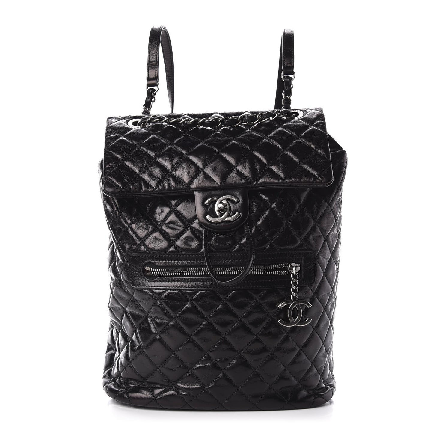 Glazed Calfskin Quilted Large Salzburg Backpack Black