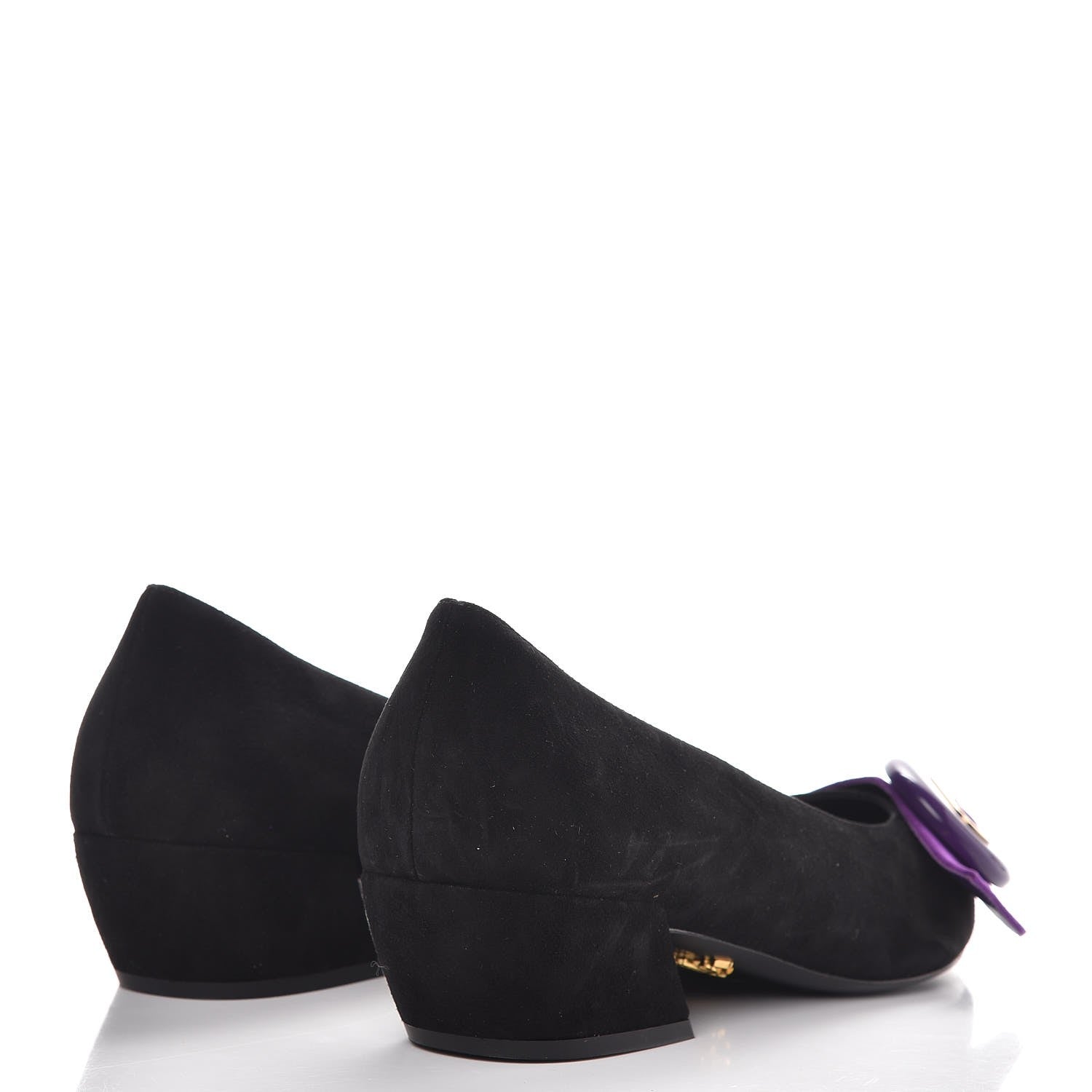 Prada Suede Button Flats 37.5 Black Petunia 4 of 10