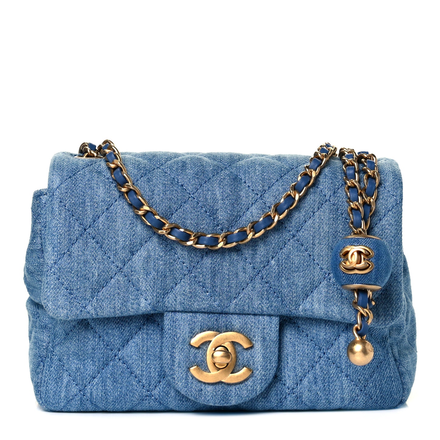 Denim Quilted Mini Pearl Crush Flap Blue