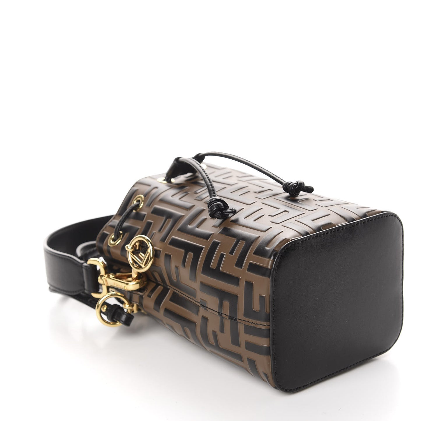Vitello Liberty F is Fendi Bi-Color FF 1974 Embossed Mini Mon Tresor Bucket Bag Maya Black