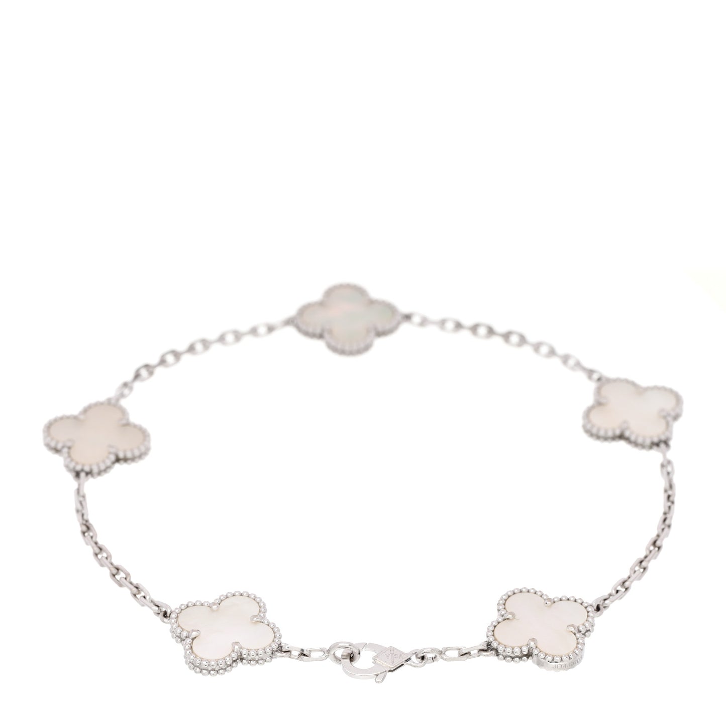 18K White Gold Mother of Pearl 5 Motifs Vintage Alhambra Bracelet