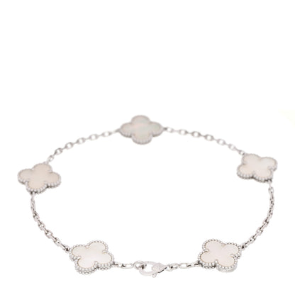 Van Cleef & Arpels 18K White Gold Mother of Pearl 5 Motifs Vintage Alhambra Bracelet 2 of 4